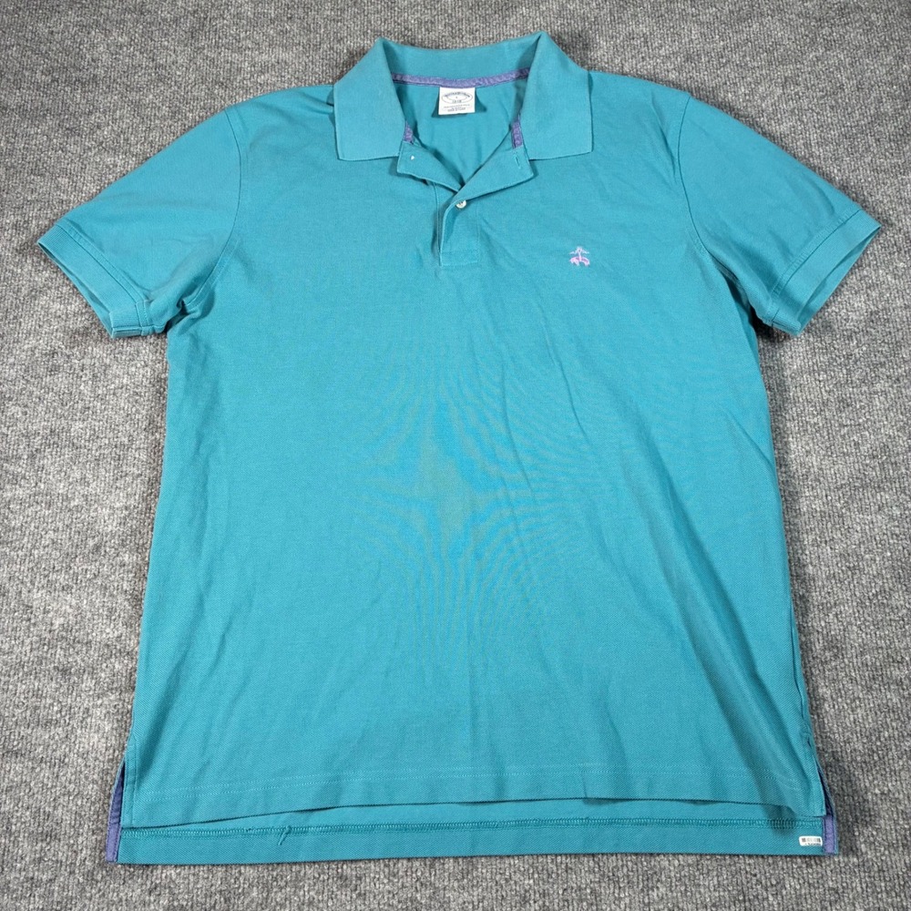 Brooks Brothers Performance Polo Shirt Mens L Teal Blue Slim Fit Cotton Pique